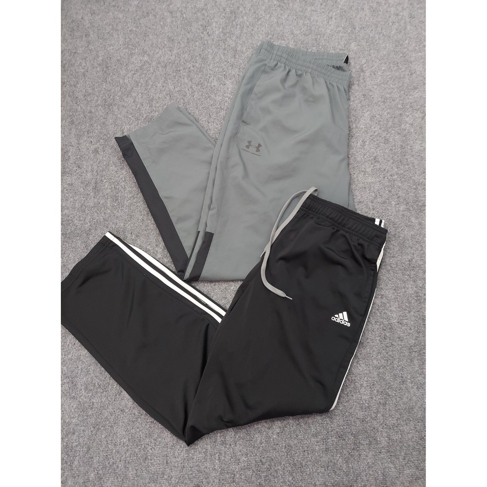 LOT 2 ADIDAS UNDER ARMOUR Track Pants Mens 2XL Black Gray Straight Gym Workout